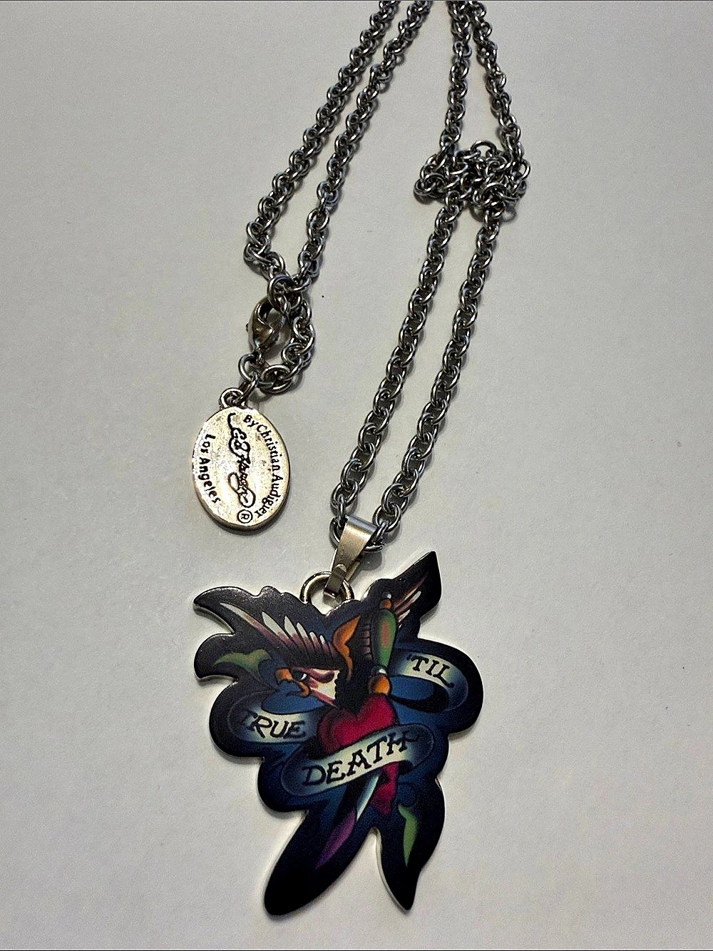 Ed Hardy True Til Death Swallow Pendant Necklace silver chain